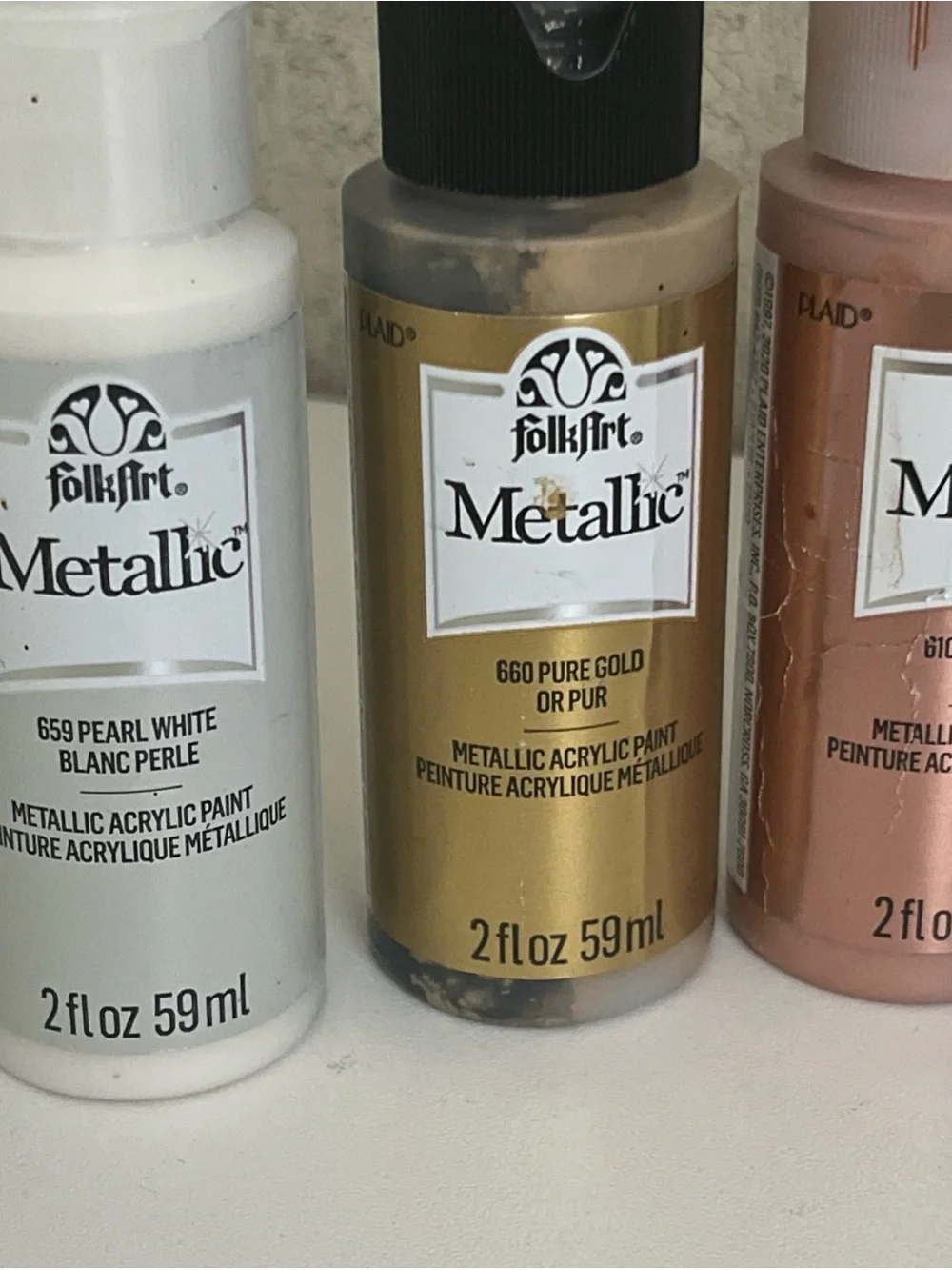 Folk Flirt Metallic Acrylic Paint Bundle Used Lot of 11 2oz Bottles